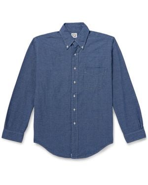 Orslow Button-Down Collar Checked Cotton-Chambray Shirt - Blue