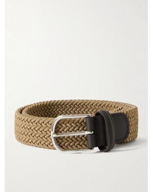 Anderson's 3.5Cm Leather-Trimmed Woven Elastic Belt - Natural