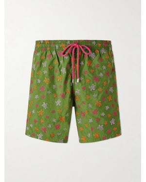 Vilebrequin Mistral Embroidered Straight-Leg Swim Shorts - Green