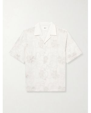NN07 Ben 50049 Camp-Collar Embroidered Organic Cotton-Poplin Shirt - Natural