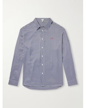 Loewe Anagram-Embroidered Checked Silk Shirt - Blue