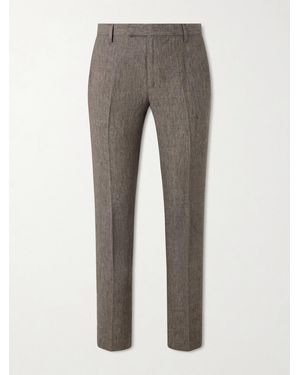 Sunspel Straight-Leg Pleated Linen Suit Trousers - Grey