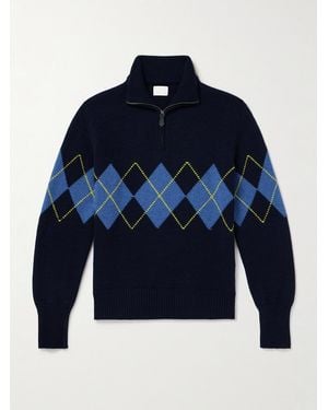 Kingsman Argylle Jacquard-Knit Wool Half-Zip Sweater - Blue