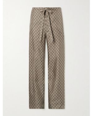 Gucci Straight-Leg Monogrammed Silk Trousers - Natural