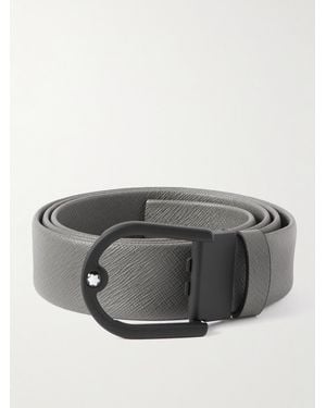 Montblanc 3.5Cm Horseshoe Textured-Leather Belt - Grey