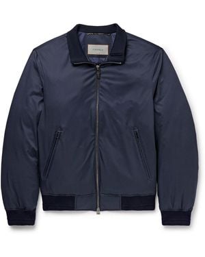 Canali Leather-Trimmed Shell Down Bomber Jacket - Blue