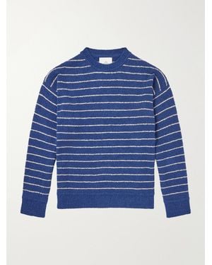 The Elder Statesman Eyelash Striped Cotton-Blend Sweatshirt - Blue