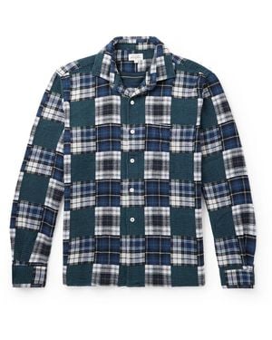 Hartford Patt Patchwork Checked Cotton Shirt - Blue