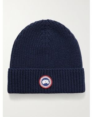 Canada Goose Logo-Appliquéd Ribbed Wool Beanie - Blu