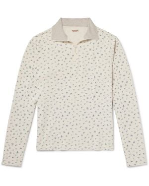 Kapital Floral-Print Waffle-Knit Cotton Half-Zip Sweater - White