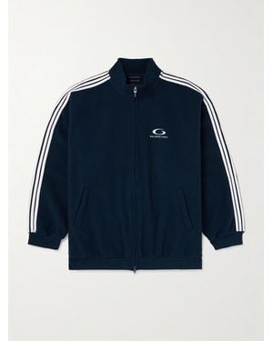Balenciaga Logo-Embroidered Striped Fleece Track Jacket - Blue