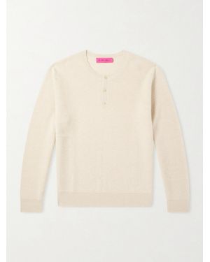 The Elder Statesman Waffle-knit Cashmere Henley Jumper - Natural