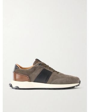 Tod's Leather-Trimmed Suede Trainers - White