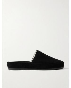 Mulo Shearling-Lined Suede Slippers - Nero