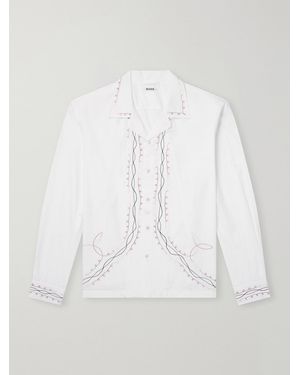 Bode Camp-Collar Embroidered Cotton-Poplin Shirt - White