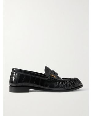 Saint Laurent Le Loafer Monogram Logo-Appliquéd Eel Penny Loafers - Black