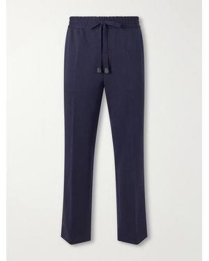 Brioni Straight-Leg Leather-Trimmed Wool Sweatpants - Blue