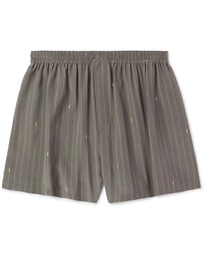 Saint Laurent Straight-Leg Logo-Print Pinstriped Silk Shorts - Gray