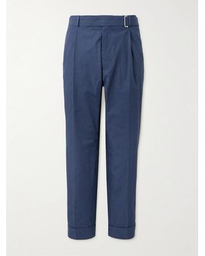 Officine Generale Hugo Straight-Leg Belted Pleated Cotton-Poplin Pants - Blue