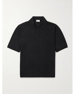 Saint Laurent Cassandre Logo-embroidered Wool Polo Shirt - Black