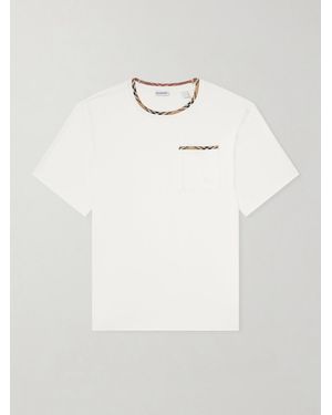 Burberry Logo-Embroidered Checked Cotton-Jersey T-Shirt - White