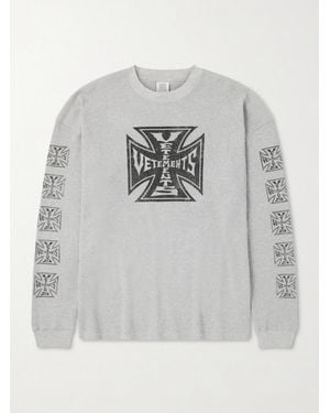 Vetements Pullover aus Baumwolle in Waffelstrick mit Print - Grau