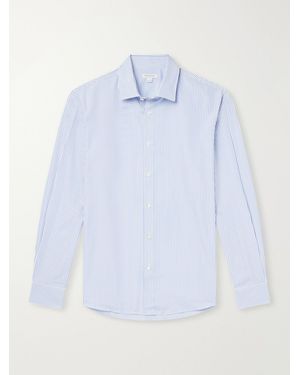 Sunspel Striped Classic-Collar Cotton-Poplin Shirt - Blue