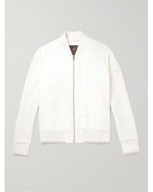 Loro Piana Panelled Herringbone And Waffle-Knit Linen And Silk Bomber Jacket - Natural
