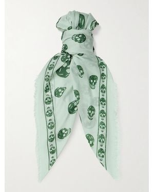 McQueen Fringed Printed Modal And Silk-blend Scarf - Green