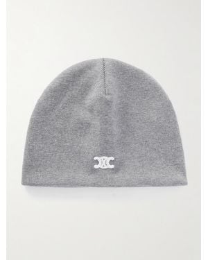 Celine Triomphe Logo-Embroidered Wool Beanie - Grey
