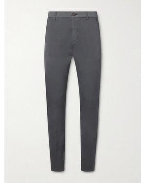 Eleventy Straight-leg Pleated Stretch Cotton And Silk-blend Trousers - Grey