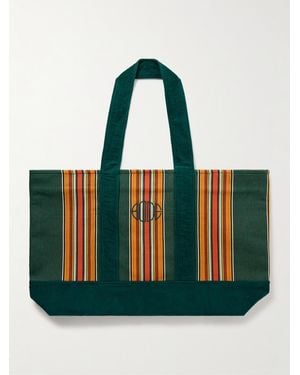 Bode Parakeet Logo-Embroidered Striped Canvas And Corduroy Tote Bag - Green