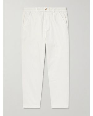 Folk Anniversary Slim-Fit Straight-Leg Topstitched Cotton-Twill Trousers - White