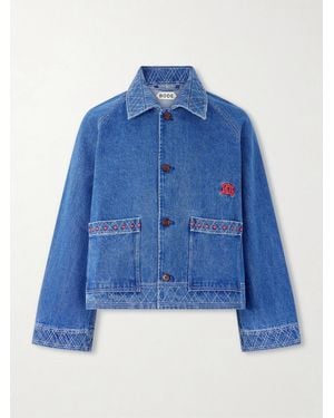 Bode Embroidered Merino Wool-blend Denim Jacket - Blue