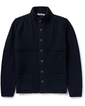 Inis Meáin Storm Ribbed Merino Wool And Cashmere-blend Cardigan - Blue
