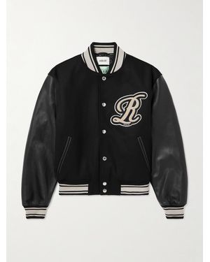 Agolde Rsvp Gallery Logo-Appliquéd Leather-Trimmed Wool-Blend Felt Varsity Jacket - Black