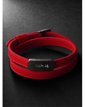Messika My Move Blackened Titanium, Diamond And Leather Bracelet - Red