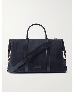 Tom Ford Leather-Trimmed Suede Weekend Bag - Blue