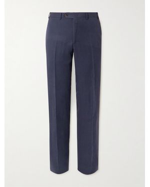 Canali Slim-Fit Straight-Leg Linen And Silk-Blend Suit Trousers - Blue