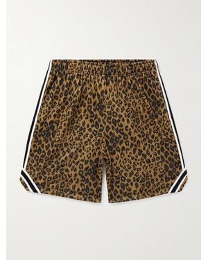 John Elliott Rivalry Straight-Leg Webbing-Trimmed Leopard-Print Mesh Shorts - Multicolour