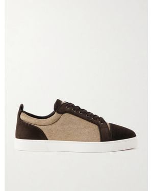 Christian Louboutin Louis Junior Grosgrain-trimmed Suede And Canvas Trainers - Brown