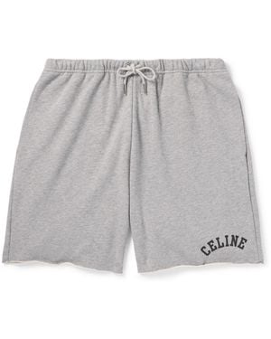 Celine Wide-Leg Logo-Print Cotton-Jersey Shorts - Gray