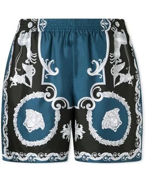 Versace Mythic Baroque Straight-Leg Printed Silk-Twill Shorts - Blue