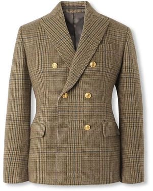 Slowear Incotex Double-Breasted Prince Of Wales Checked Wool Blazer - Green
