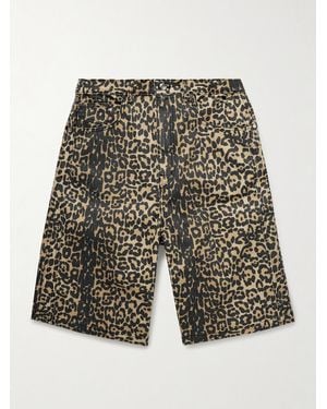 Rhude Wide-leg Leopard-print Denim Shorts - Black