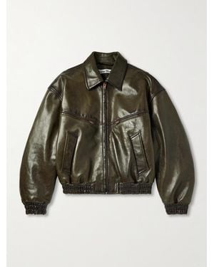 Acne Studios Lavia wattierte Oversized-Bomberjacke aus gewachstem Leder - Grün
