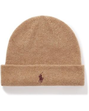 Polo Ralph Lauren Logo-embroidered Ribbed Cashmere Beanie - Natural
