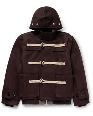 Sacai Rope-Trimmed Layered Melton Wool-Felt And Nylon Hooded Jacket - Brown