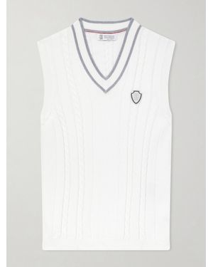 Brunello Cucinelli Logo-Appliquéd Cotton Jumper Vest - White