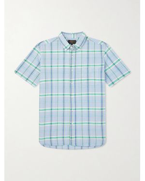 Beams Plus Madras Button-Down Collar Checked Cotton Shirt - Blue